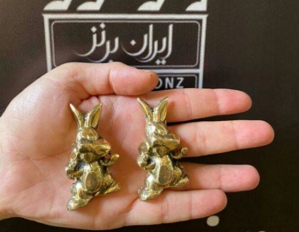 مجسمه خرگوش کوچک جفتی برنزی