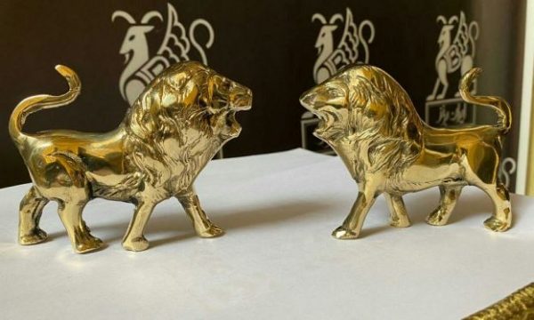 مجسمه شیر کوچک جفتی برنزی