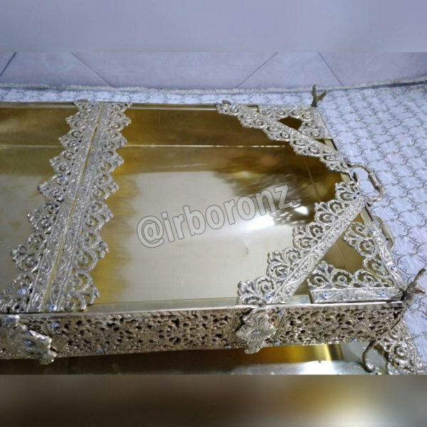 منقل پذیرایی برنزی بزرگ همراه با سینی - Image 2