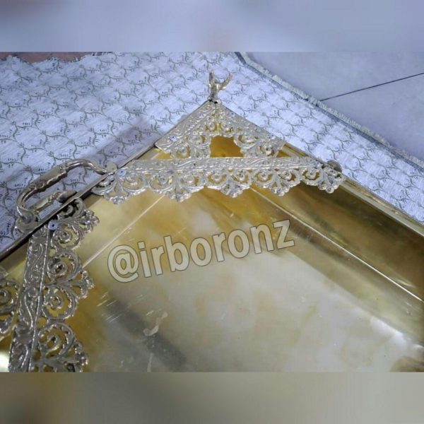 منقل پذیرایی برنزی بزرگ همراه با سینی - Image 3