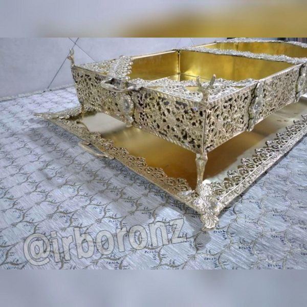 منقل پذیرایی برنزی بزرگ همراه با سینی - Image 7