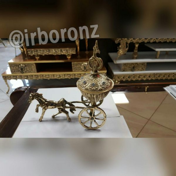 قندان کالسکه ای برنزی مدل اسب یال دار - Image 4