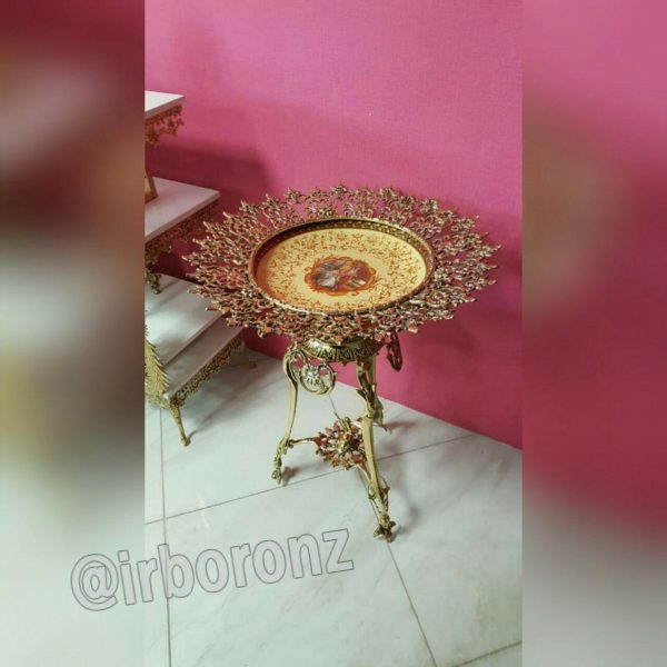 کنار سالنی برنج برنزی بشقاب مدل 3 پایه بلبل - Image 3