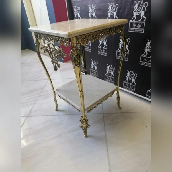 میز خاطره برنزی دو طبقه چهارگوش تاجدار - Image 2