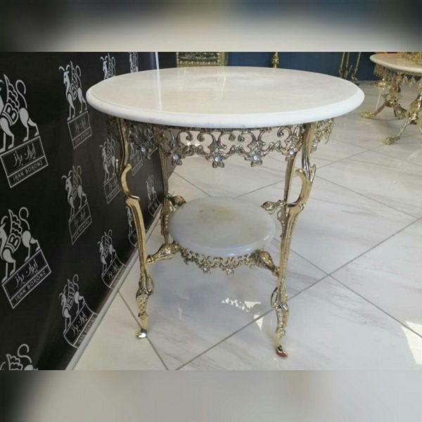 میز خاطره برنزی دو طبقه گرد مدل تسمه نیلوفری - Image 2