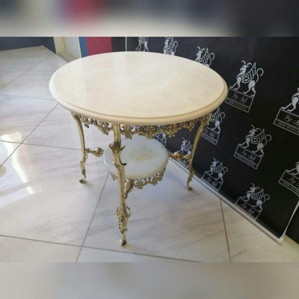 میز خاطره برنزی دو طبقه گرد مدل تسمه نیلوفری - Image 4
