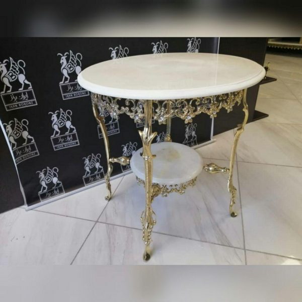 میز خاطره برنزی دو طبقه گرد مدل تسمه نیلوفری - Image 5