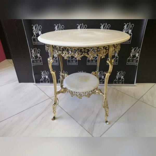 میز خاطره برنزی دو طبقه گرد مدل تسمه نیلوفری - Image 6