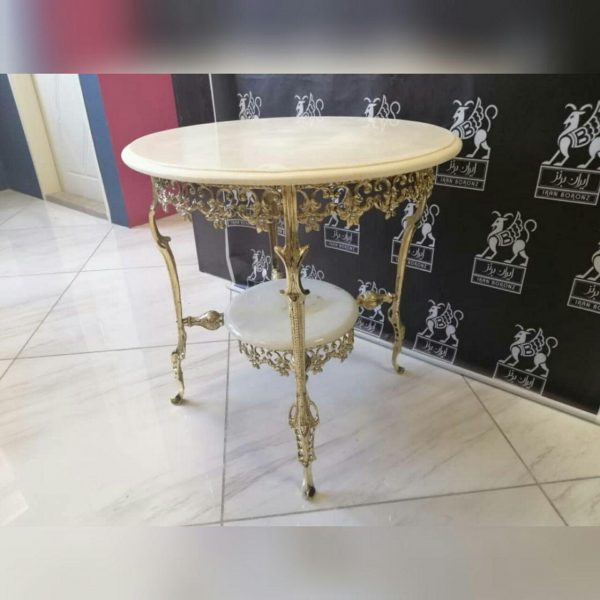 میز خاطره برنزی دو طبقه گرد مدل تسمه نیلوفری - Image 7