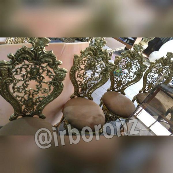 میز ناهارخوری پایه ماهی آلیاژ برنزی 5 نفره با میز بیضی صفحه شیشه - Image 3
