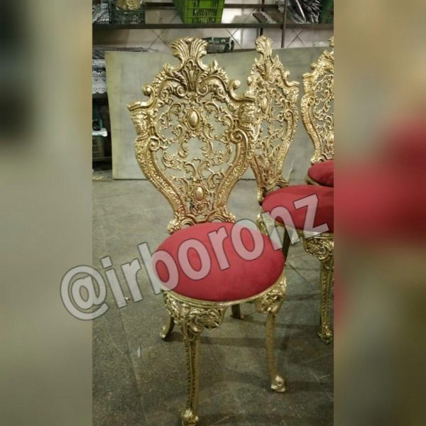 میز ناهار خوری آلیاژ برنزی شش نفره گرد دو طبقه با روی سنگ - Image 2