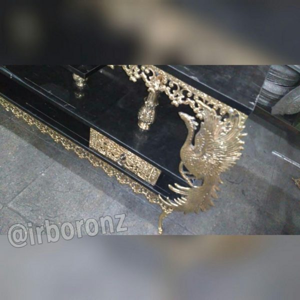 میز تلویزیون برنزی دو کشو مدل طاووس صفحه مشکی تسمه نیلوفری - Image 5