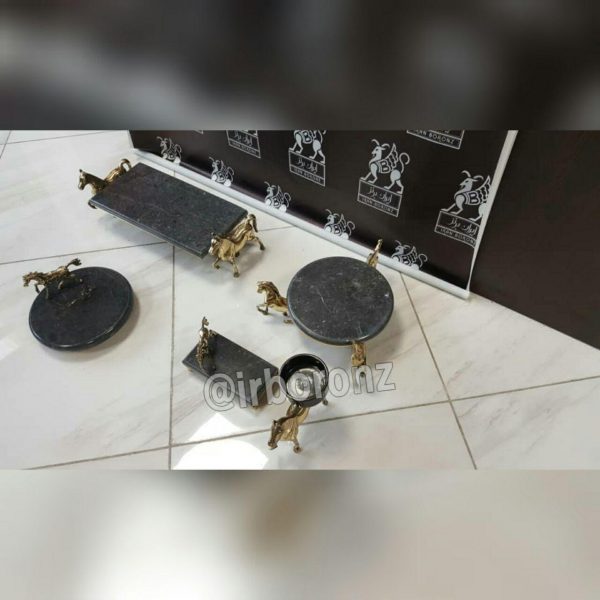 ست پذیرایی اسب 5 تکه برنزی با سنگ مشکی - Image 4