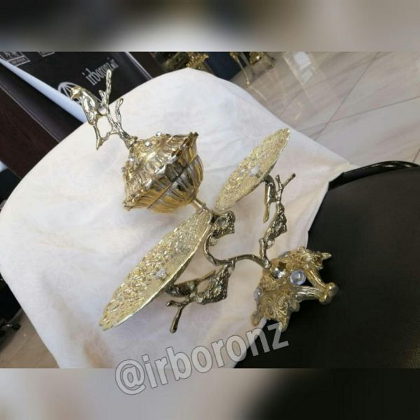 شیرینی خوری و قندان برنزی شاخه ای مدل بلبل - Image 2