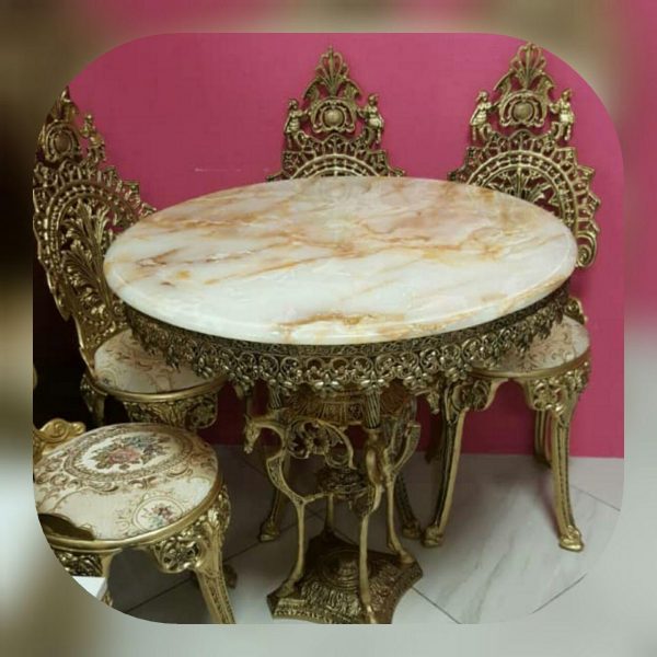 میز ناهارخوری آلیاژ برنزی مدل چهارپایه اسبی 4 نفره روی سنگ مرمر - Image 2