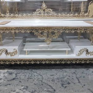 میز تلویزیون برنزی مدل سیمرغ دو کشو صفحه سفید