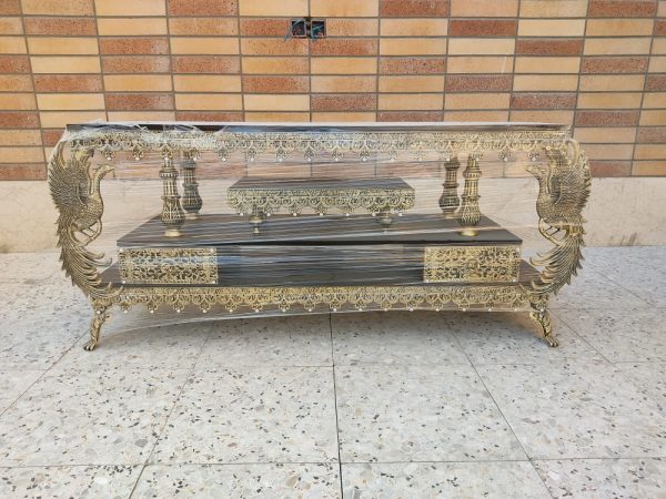 میز تلویزیون سیمرغ دو کشو صفحه مشکی طاقچه دار
